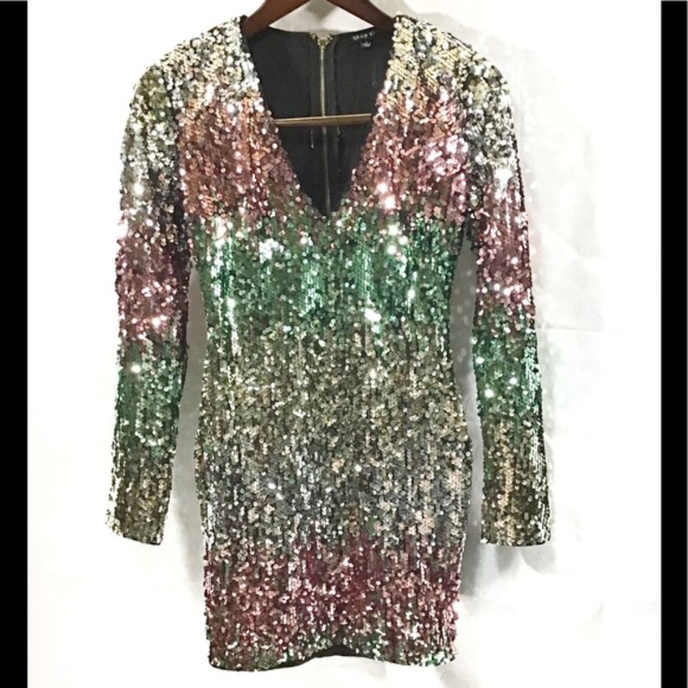 Super sexy! Sequined minidress low cut multicolore